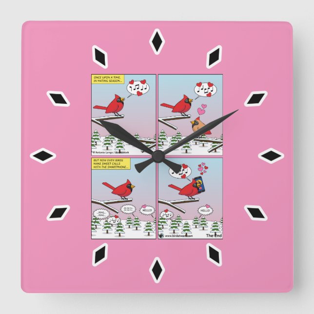 Modern Bird Mating Calls Comic Square Wall Clock (Front)