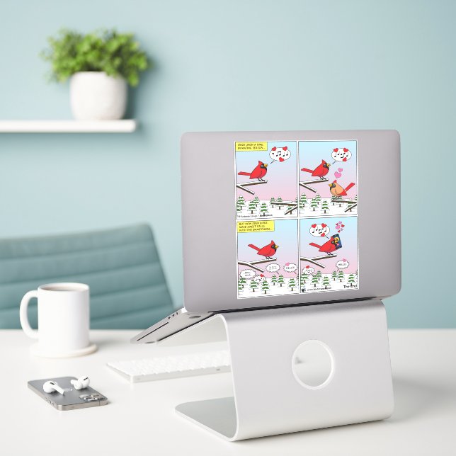 Modern Bird Mating Calls Comic Sticker (Laptop On Desk)
