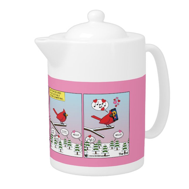 Modern Bird Mating Calls Comic Teapot (Right)