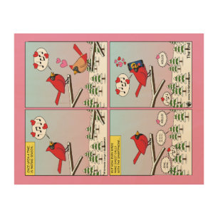 Modern Bird Mating Calls Comic Wood Wall Art