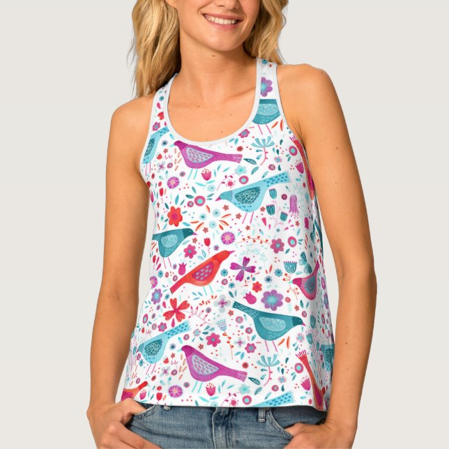 Modern Bird Watercolor Tank Top (Front)