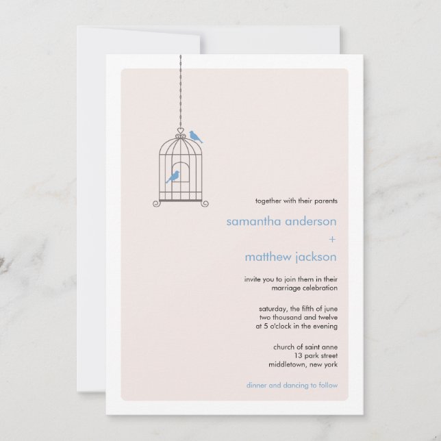 Modern Birdcage Wedding Invitation - Blue (Front)