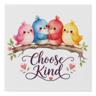 Modern Birds Choose Kind Faux Wrapped Canvas