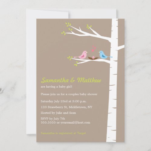 Modern Birds Couples Baby Shower Invitation Girl