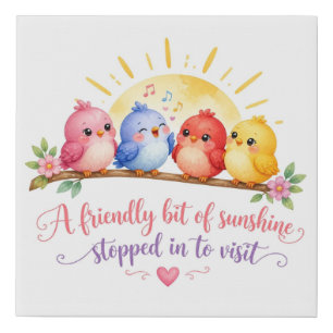 Modern Birds Friendly Sunshine Faux Wrapped Canvas