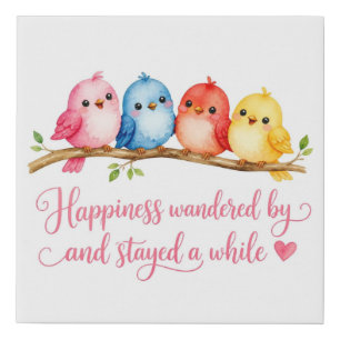 Modern Birds Happiness Faux Wrapped Canvas