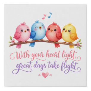 Modern Birds Light Heart Day Faux Wrapped Canvas