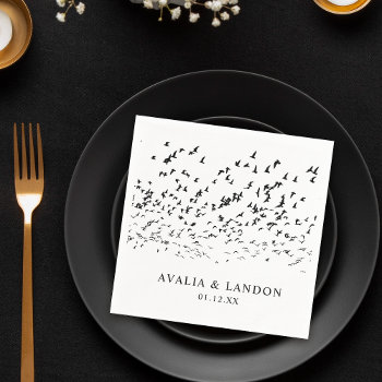 Modern Birds Of A Feather Black And White Wedding  Napkins by Orabella at Zazzle