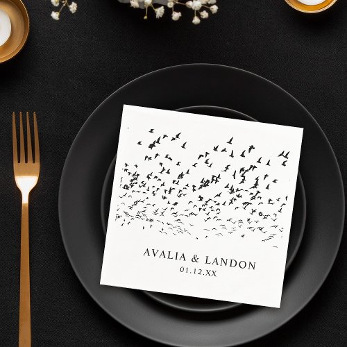 Modern Birds of a Feather Black and White Wedding  Napkins