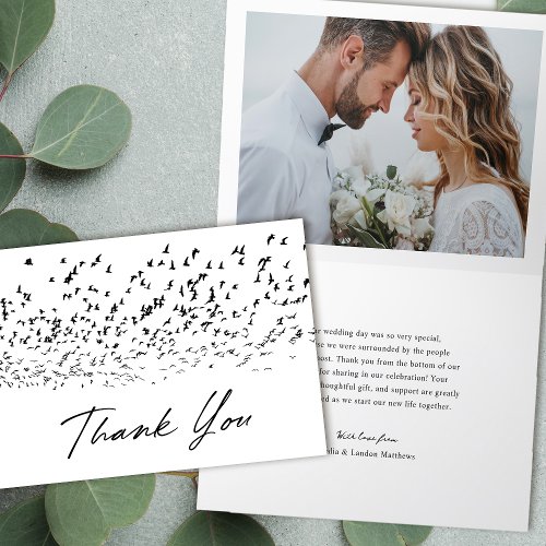 Modern Birds of a Feather Photo Wedding  Thank You Card