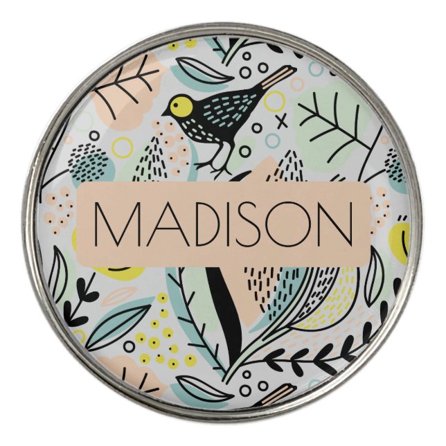 Modern Birds Personalized Golf Ball Marker (Front)