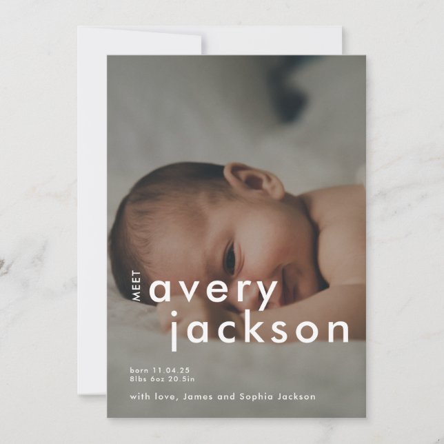 Modern Birth Announcement Photo Card (Front)
