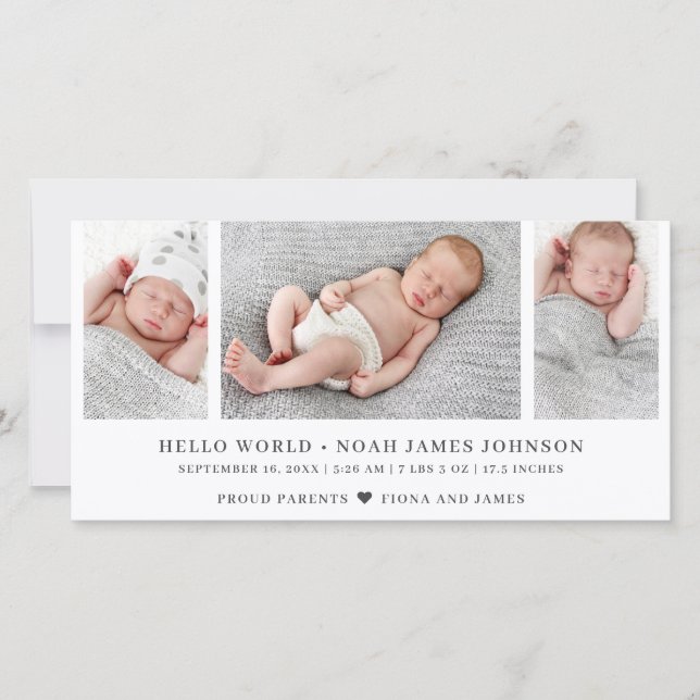 Modern Birth Announcement Photo Collage Card (Front)