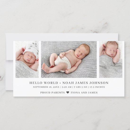 Modern Birth Announcement Photo Collage Card