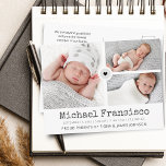 Modern Birth Announcement Photo Grid Collage Postcard<br><div class="desc">Modern one of a kind design birth announcement postcard with decorative heart connecting the photos,  name,  birth info,  message and 3 photos on a grid. Customize the back or delete the text for handwritten message. A loverly way to announce your baby to friends and family.</div>