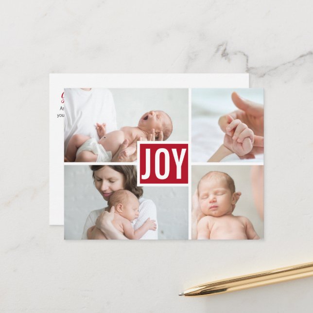 Modern Birth Announcement Photos Holiday Postcard (Front/Back In Situ)