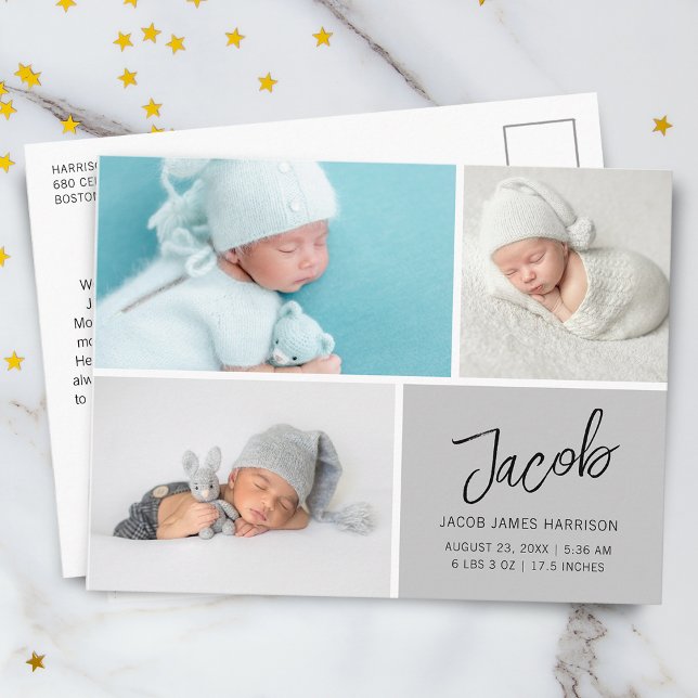 Modern Birth Announcement Photos Postcard (Creator Uploaded)