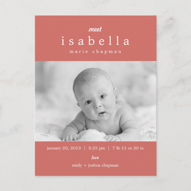 MODERN Birth Announcement Postcard (Front)