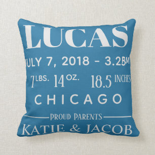 Modern Birth Baby Boy Personalized Nursery Pillow