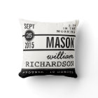 Modern Birth Baby Boy Personalized Nursery Pillow 