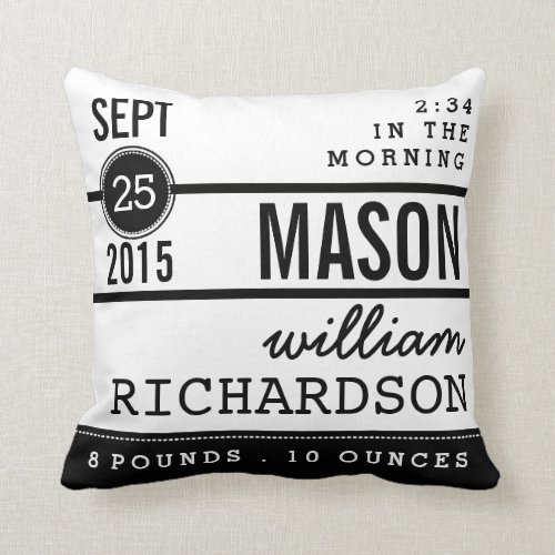 Modern Birth Baby Boy Personalized Nursery Pillow