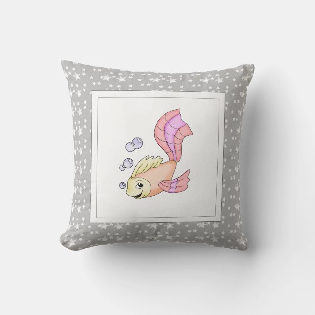 Modern Birth Baby for Kids Fish Pink Throw Pillow (Front)