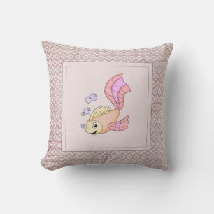 Modern Birth Baby for Kids Fish Pink Throw Pillow