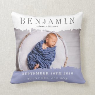 Modern Birth Stats Photo Keepsake Throw Pillow