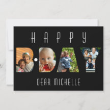 Modern Birthday 4 Photo Collage Personalized Card