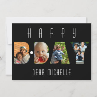 Modern Birthday 4 Photo Collage Personalized Card