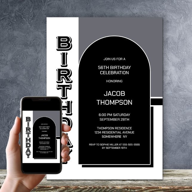 Modern Birthday Black Arch Party Invitation (Creator Uploaded)