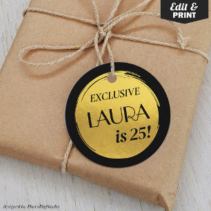 Modern Birthday Black Gold Favor Tags