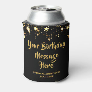 Modern Birthday Black Gold Stars Custom Text Can Cooler