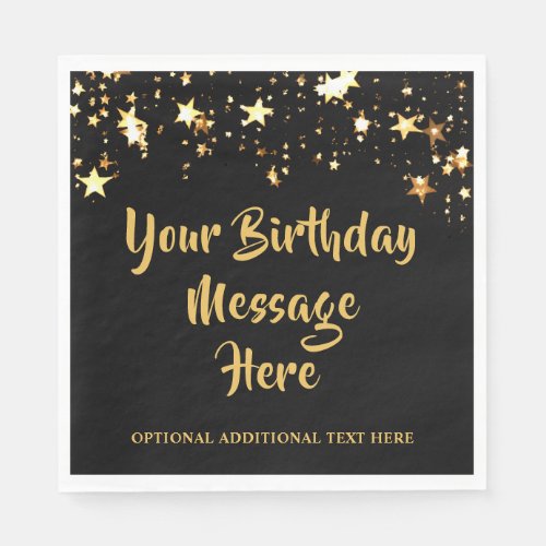 Modern Birthday Black Gold Stars Personalized Napkins