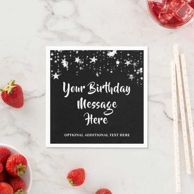 Modern Birthday Black Silver Stars Personalized Napkins (Insitu)