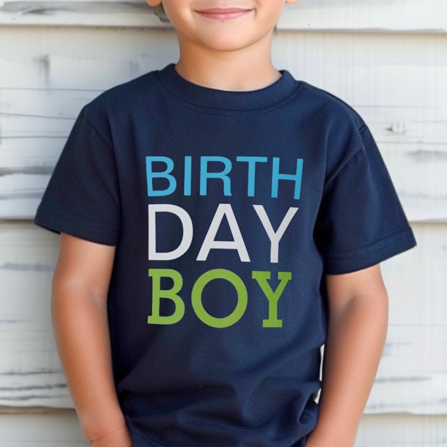 Modern Birthday Boy Blue Green Name Age Number T-Shirt (Creator Uploaded)