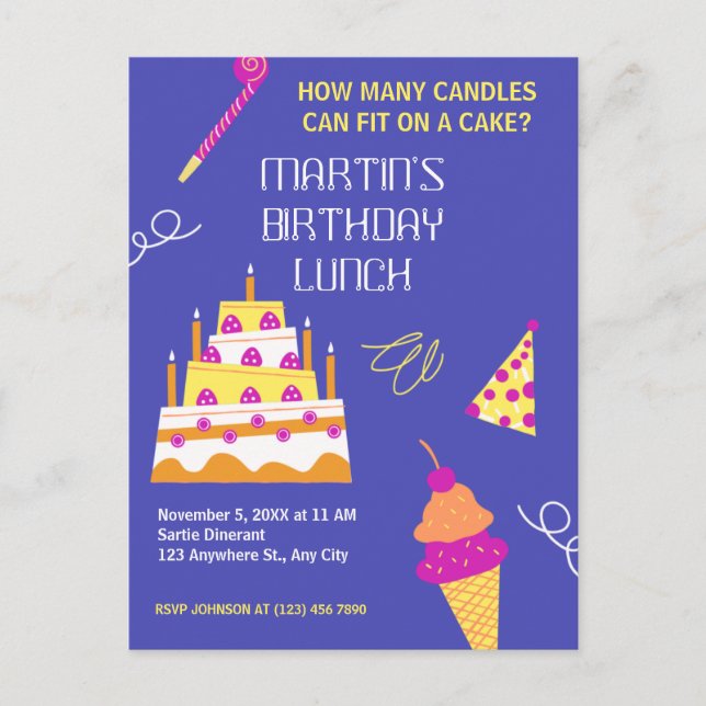 Modern birthday cake invitation postcard (Front)