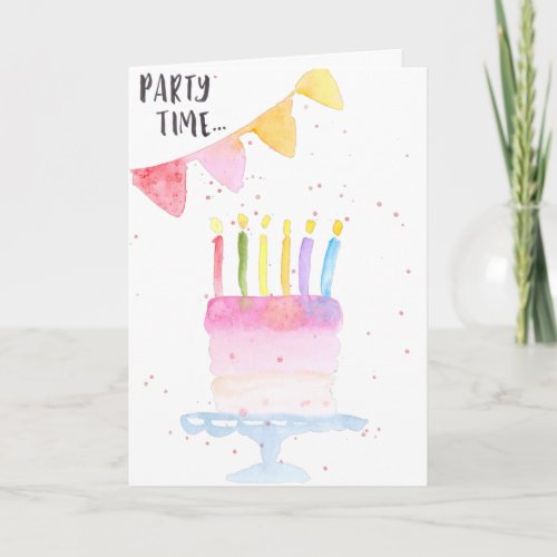 Modern birthday cake watercolor birthday card