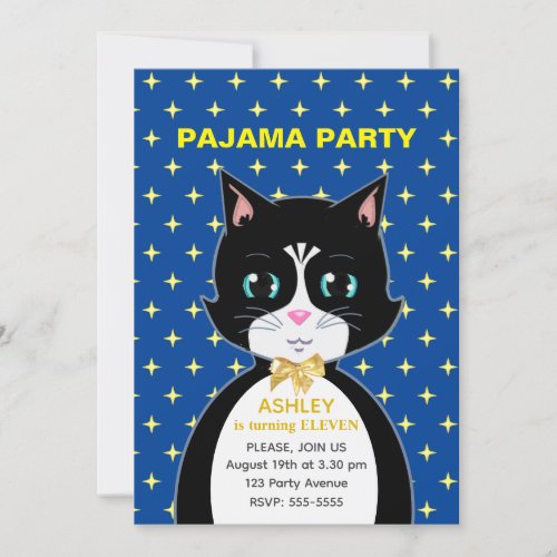 Modern Birthday Cat Pajama Party Invitation