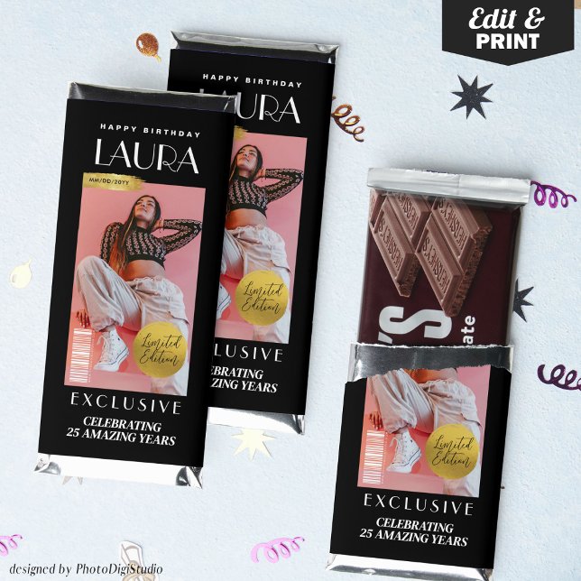 Modern Birthday Custom Magazine Cover Hershey Bar Favors (Custom Hershey Bar Favors Birthday Custom Magazine Cover Themed)