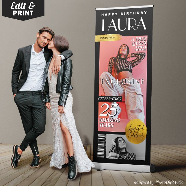 Modern Birthday Custom Magazine Cover Retractable Banner (Modern Birthday Custom Magazine Cover Retractable Banner)