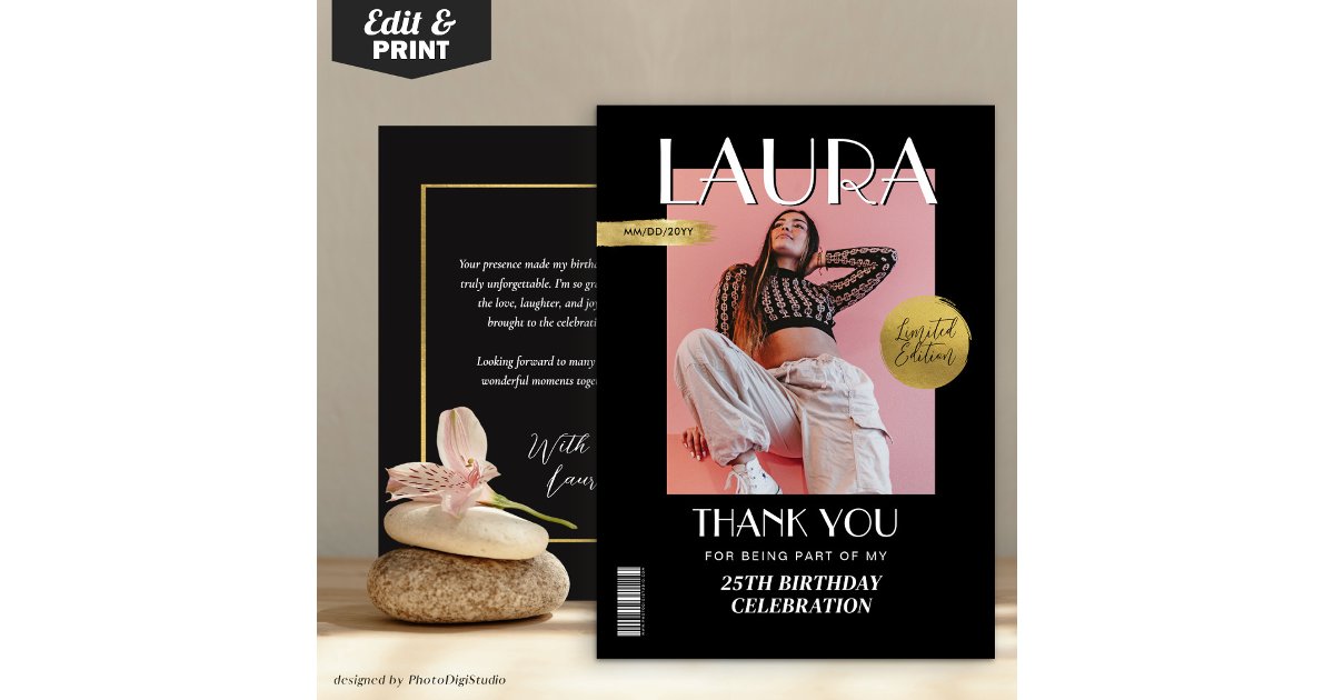 Magazine Card Modern Birthday Custom Magazine Cover Thank You Card | Zazzle