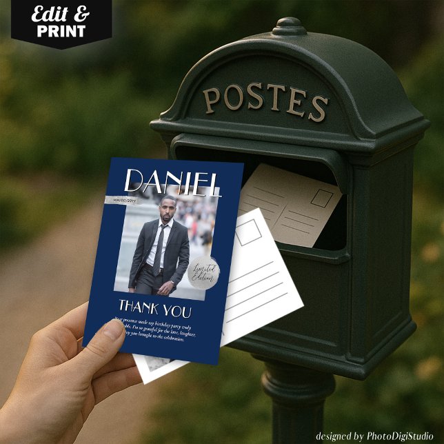 Modern Birthday Custom Magazine Cover Thank You Card (Modern Birthday Custom Magazine Cover Thank You Card)