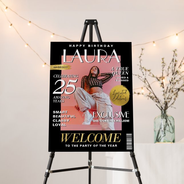Modern Birthday Custom Magazine Cover Welcome Sign (In Situ (Stand))