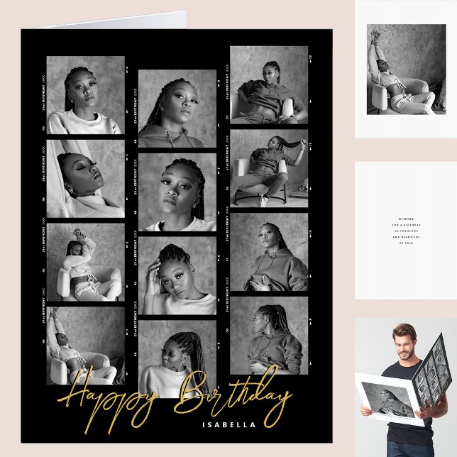 Modern Birthday Custom Photo Collage Film Large Card (Creator Uploaded)