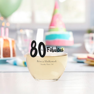 Modern Birthday Gift 80 & Fabulous 80th Party Stemless Wine Glass