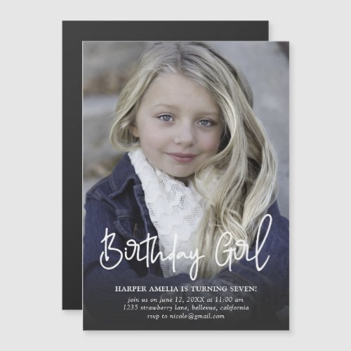 Modern Birthday Girl Calligraphy Birthday Magnetic Invitation