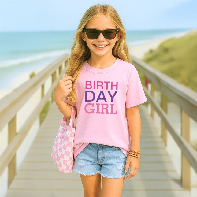 Modern Birthday Girl Pink Purple Custom Age Number T-Shirt (Creator Uploaded)