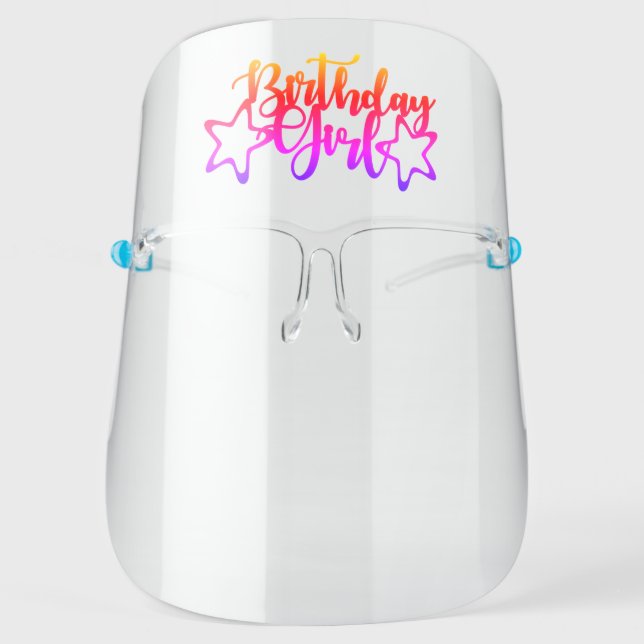 Modern Birthday Girl Star Typography Personalized Face Shield (Front)