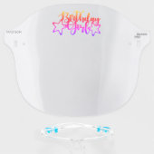 Modern Birthday Girl Star Typography Personalized Face Shield (Front w/Glasses)